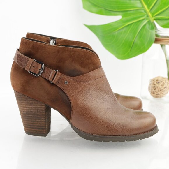 Clarks Womens Mission Parker Boost Size 7.5 Brown Leather Block Heel Lug Booties - Picture 7 of 12